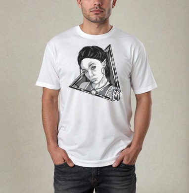 Графичный портрет сильной молодой женщины, Футболка / Мужчинам / Pure / Белая / C принтом