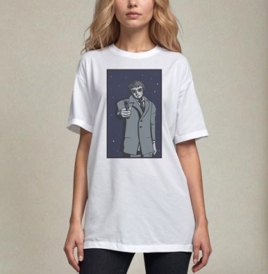 Мужчина с пистолетом ночью в пальто Мужчина с пистолетом ночью в пальто, Футболка / Унисекс / Оверсайз / Белая / C принтом