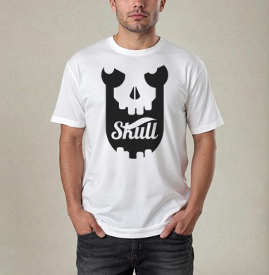 Стильный эмблема Skull с черепом – дерзкий дизайн, Футболка / Мужчинам / Pure / Белая / C принтом