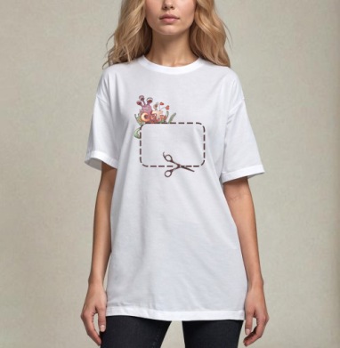 Cut here / Отрезать здесь, Футболка / Унисекс / Оверсайз / Белая / C принтом