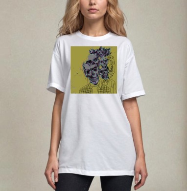 hipster skulls / Хипстерские черепа, Футболка / Унисекс / Оверсайз / Белая / C принтом