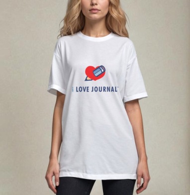 Символ страсти к творчеству карандаш пронзает сердце i LOVE JOURNAL, Футболка / Унисекс / Оверсайз / Белая / C принтом