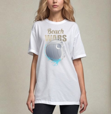 Футболка Beach Wars с волейбольным дизайном, Футболка / Унисекс / Оверсайз / Белая / C принтом