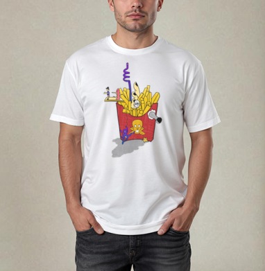 Сюрреалистичная сатира на фастфуд в красной упаковке, Футболка / Мужчинам / Pure / Белая / C принтом