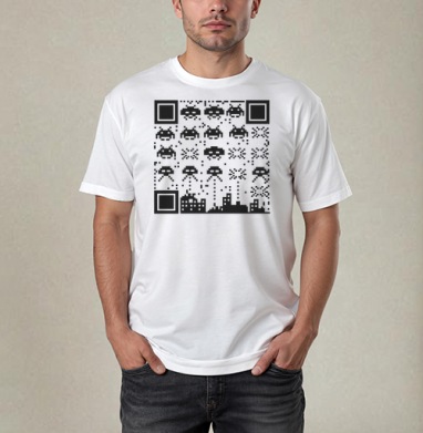 Цифровое инопланетное вторжение с пиксельными пришельцами Space Invaders, Футболка / Мужчинам / Pure / Белая / C принтом