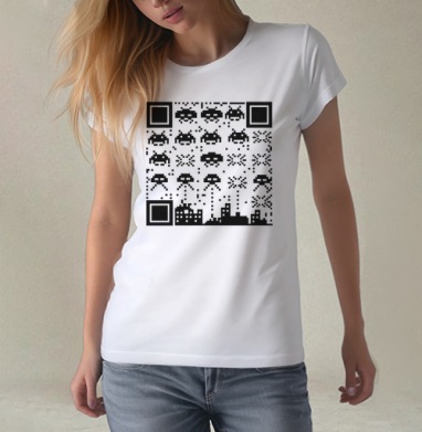 Цифровое инопланетное вторжение с пиксельными пришельцами Space Invaders, Футболка женская белая 180гр