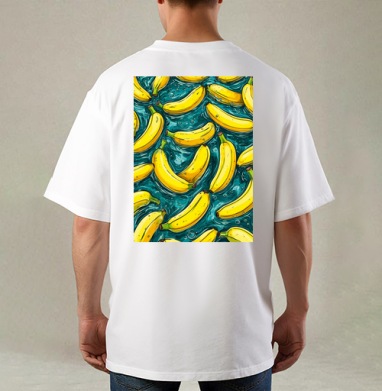 Refreshing Tropical Bananas in Water / Свежие желтые бананы в воде, Футболка / Мужская / Оверсайз / С принтом на спине