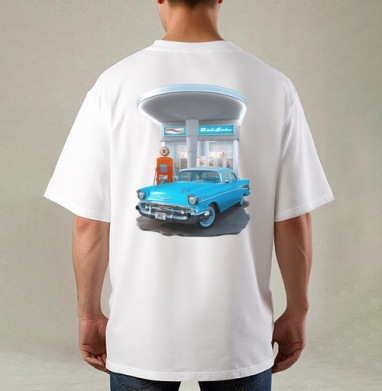 Chevrolet Bel Air / Шевроле Бел Эйр, Футболка / Мужская / Оверсайз / С принтом на спине