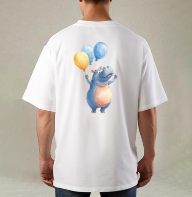 Watercolor Blue Hippo with Balloons / Акварельный бегемот с шариками - Магазин футболок legaevis