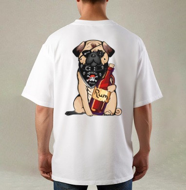 Pirate pug, Футболка / Мужская / Оверсайз / С принтом на спине