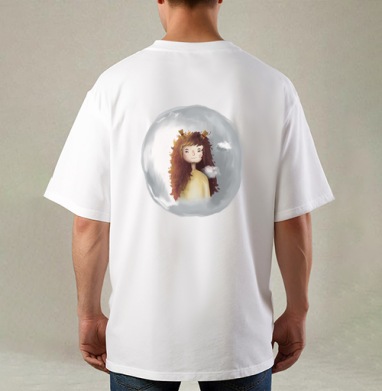 Милая девочка с копной волос естественная воздушность мечты, Футболка / Мужская / Оверсайз / С принтом на спине