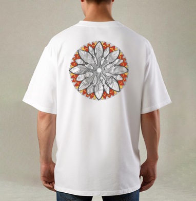 Mandala/Мандала симметричный зентангл узор для созерцания медитативного черно белого, Футболка / Мужская / Оверсайз / С принтом на спине