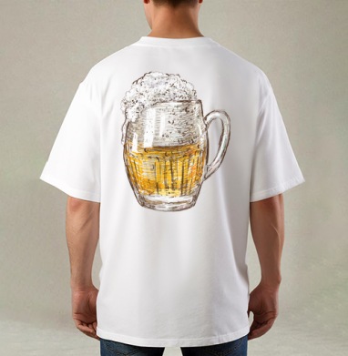 Янтарная кружка пива Beer Time, Футболка / Мужская / Оверсайз / С принтом на спине