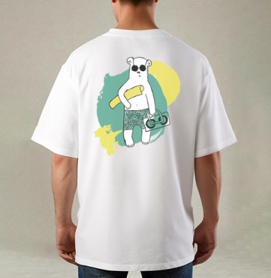 Медведь на пляже, Футболка / Мужская / Оверсайз / С принтом на спине