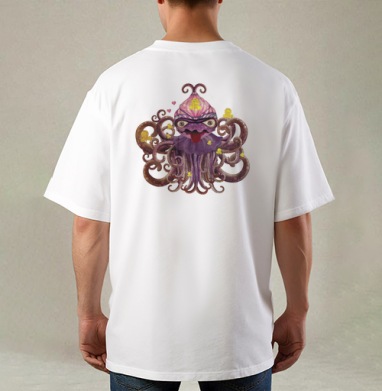 Surreal Octopus / Сюрреалистичный осьминог дружелюбного хаоса трикстер, Футболка / Мужская / Оверсайз / С принтом на спине