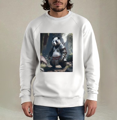 Панда в самурайской броне готовится к бою, Свитшот мужской белый