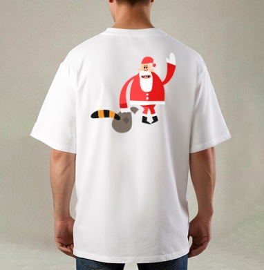 Odd Santa / Необычный Санта тащит тигриный хвост в странное Рождество шутливо, Футболка / Мужская / Оверсайз / С принтом на спине