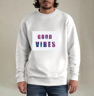 Позитивное Настроение Яркая Надпись GOOD VIBES, Свитшот мужской белый