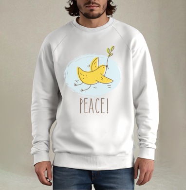 Банан-птица 'PEACE!' — символ мира и юмора, Свитшот мужской белый