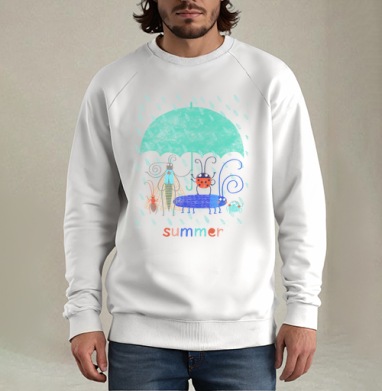 Насекомые под зонтом в летнем дожде summer, Свитшот мужской белый