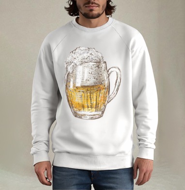 Янтарная кружка пива Beer Time, Свитшот мужской белый