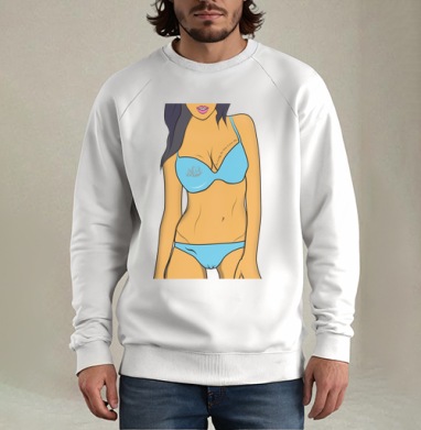 Женский бикини нежно-голубого цвета с надписью, Свитшот мужской белый