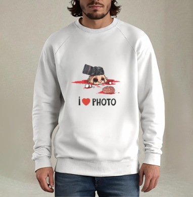 Черная сатирическая сцена о фанатичной любви к фото I LOVE PHOTO - Магазин футболок izya - Дизайнерские принты
