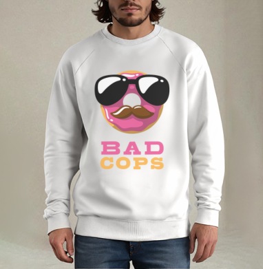 Стилизованный принт BAD COPS с пончиком и усами, Свитшот мужской белый