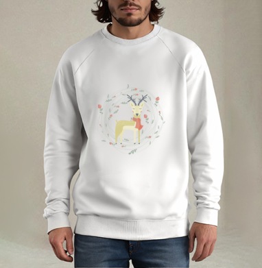 Уютный олень в праздничном венке с красным шарфом - Favete Art
