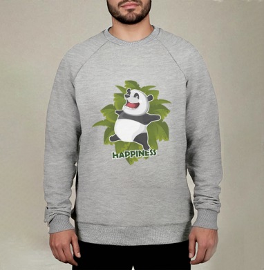 Радостная панда в прыжке / Joyful Panda HAPPINESS Счастье Радость, Свитшот мужской меланж начес/петля