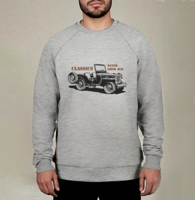 Винтажная графика классического джипа Willys MB, Свитшот мужской меланж начес/петля
