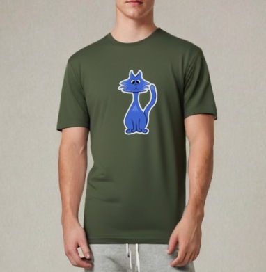 Blue cat / Синий кот, Футболка мужская REGULAR темный хаки