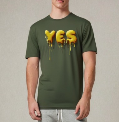 Объемные желтые капающие буквы да Yes, Футболка мужская REGULAR темный хаки