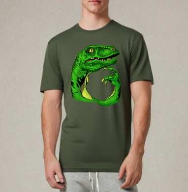 Задумчивая зеленая ящерица философ курсирует азарт глубоко, Футболка мужская REGULAR темный хаки