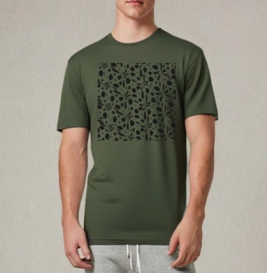 Чёрные капли на светло сером фоне узор для одежды, Футболка мужская REGULAR темный хаки