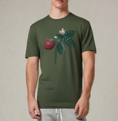 Strawberry / Клубника — Спелая красная ягода в саду Клубника Ягода Сад, Футболка мужская REGULAR темный хаки