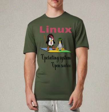 Два Пингвина Linux Операционная Система Свободный Исходный Код, Футболка мужская REGULAR темный хаки