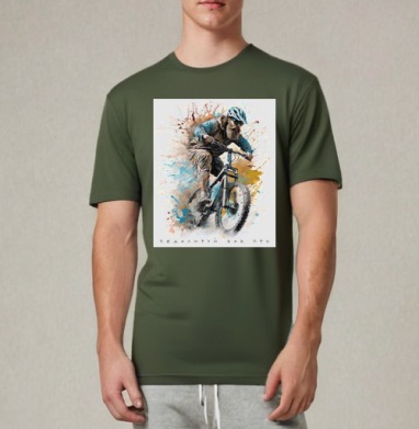 Активный молодой на горном велосипеде Педалируй как про, Футболка мужская REGULAR темный хаки