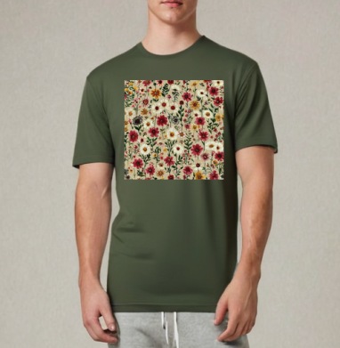Vintage Wildflower Meadow Garden Pattern / Винтажный луг садовый полевые цветы, Футболка мужская REGULAR темный хаки