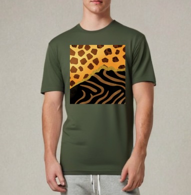 Golden animal print / Золотой анималистичный паттерн зебры и жирафа, Футболка мужская REGULAR темный хаки