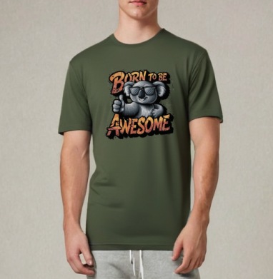 Футболка с коалой Born to Be Awesome, Футболка мужская REGULAR темный хаки