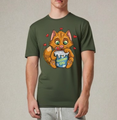 Рыжий кот, Футболка мужская REGULAR темный хаки
