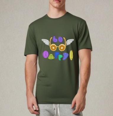 BE HAPPY  / Будь счастлив, Футболка мужская REGULAR темный хаки