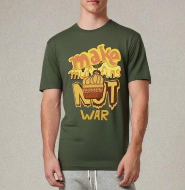 Футболка с принтом Make Muffins Not War, Футболка мужская REGULAR темный хаки