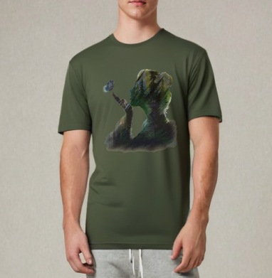 Слияние человека и природы в зеленых тонах, Футболка мужская REGULAR темный хаки