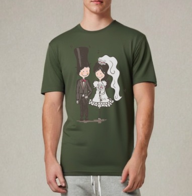 Игривое свадебное настроение — милый мультяшный стиль, Футболка мужская REGULAR темный хаки