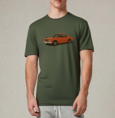 Nissan Skyline GT-R Хакосука в оранжевом цвете, Футболка мужская REGULAR темный хаки