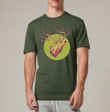 Яркий олень с рогами в стильном круге - Магазин футболок Kotowwa - Дизайнерские принты