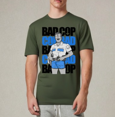 Ироничный принт Bad Cop McLOVIN в стиле комикс-арт, Футболка мужская REGULAR темный хаки