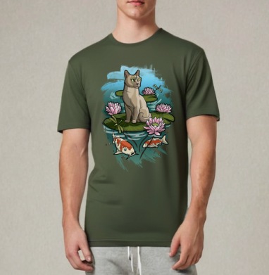 SummerCat / Летний кот, Футболка мужская REGULAR темный хаки